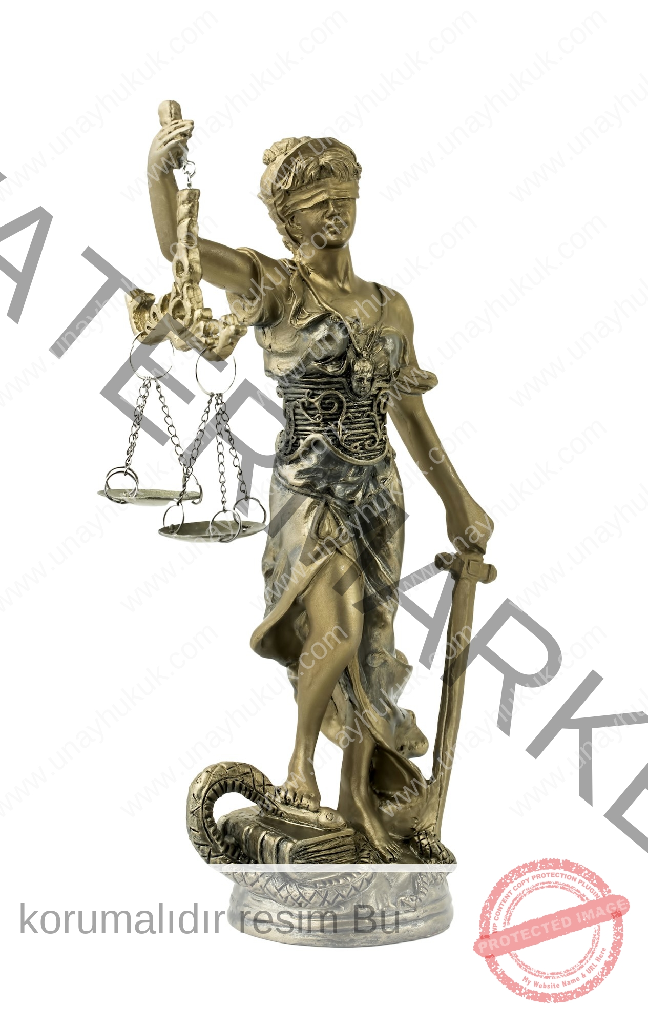 Law symbol; statue of justice on white background