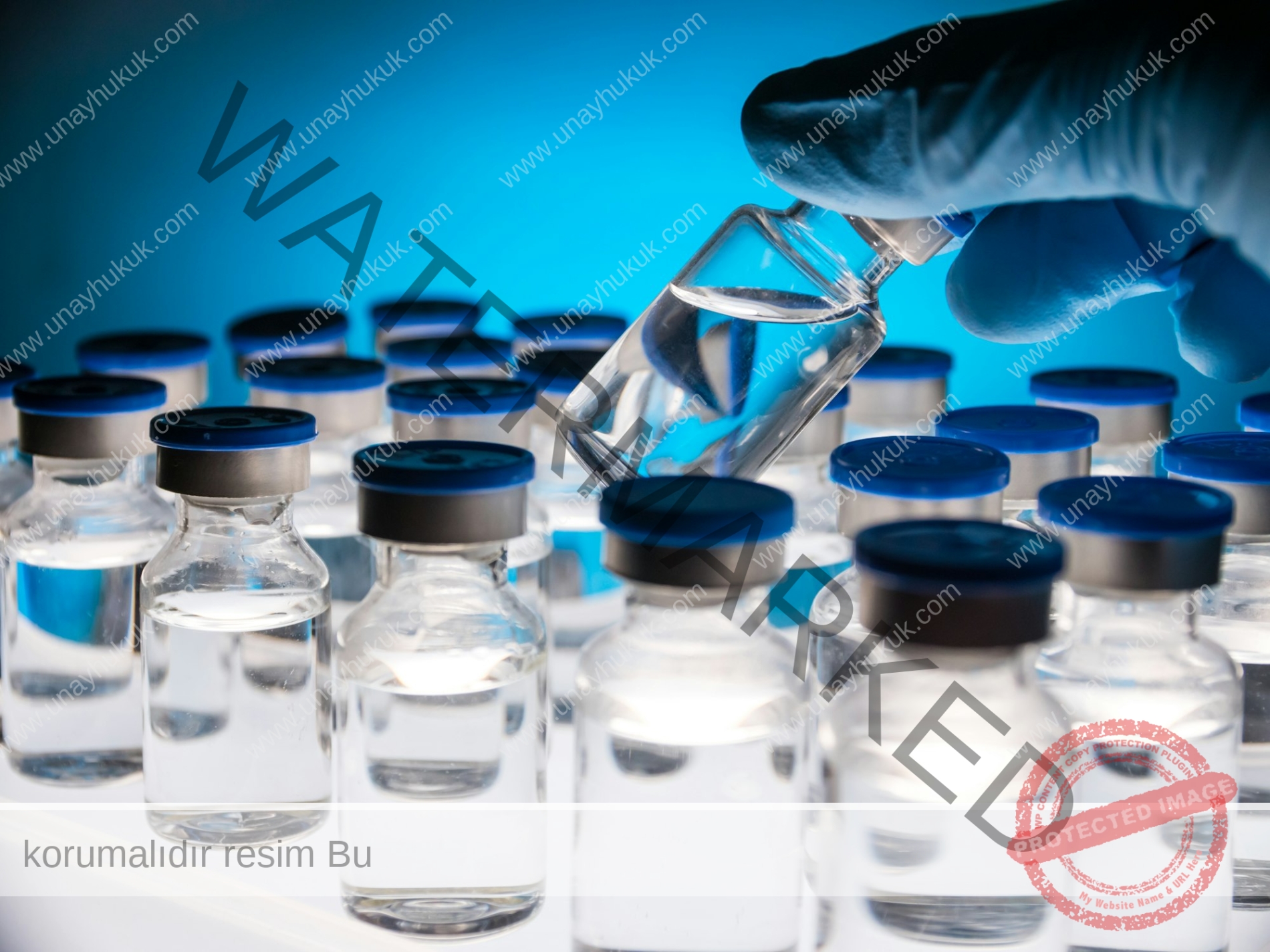 Group of Vaccine bottles. Medicine in ampoules. Glass vials for liquid samples in laboratory.